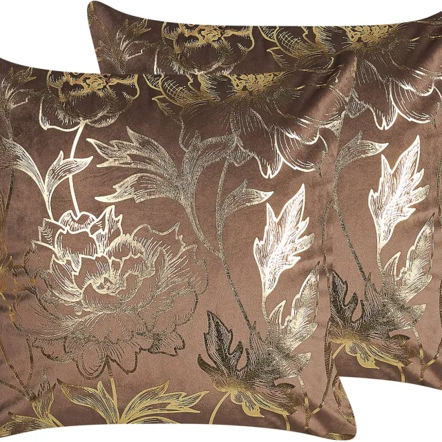 Beliani DAFFODIL - Sierkussen set van 2 - Bruin - 45 x 45 cm - Fluweel