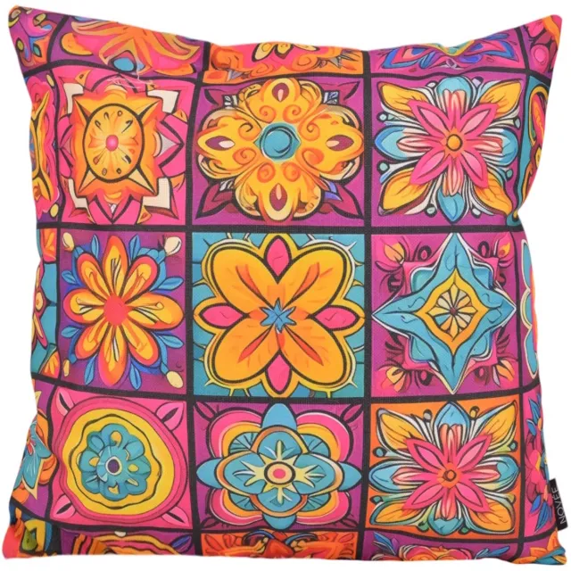 NOVÉE Kaya Mandala #3 Kussenhoes | Outdoor / Buiten Collectie | 45 x 45 cm | Katoen/Polyester paars-oranje-blauw