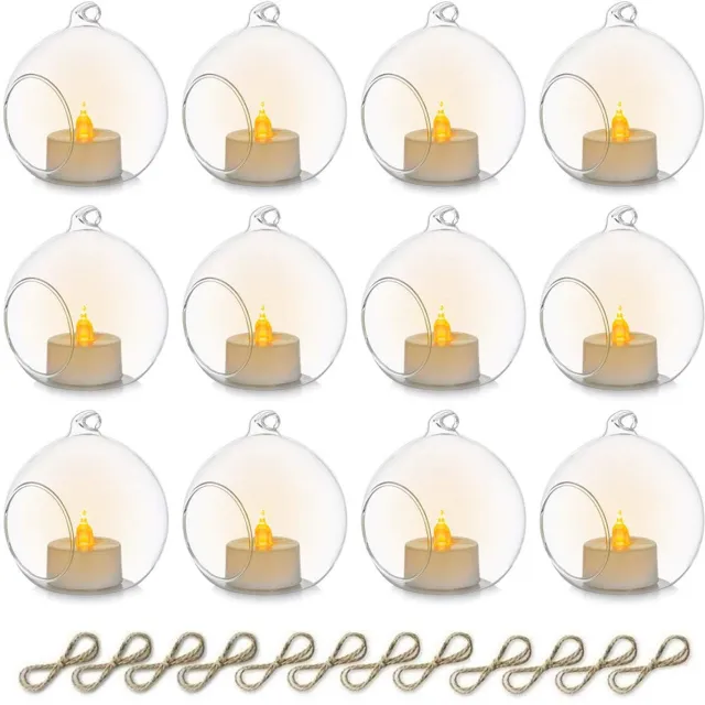 Unyqoos Set van 12 Glazen Theelichthouders met LED Kaars voor Feestelijke Decoratie Transparant