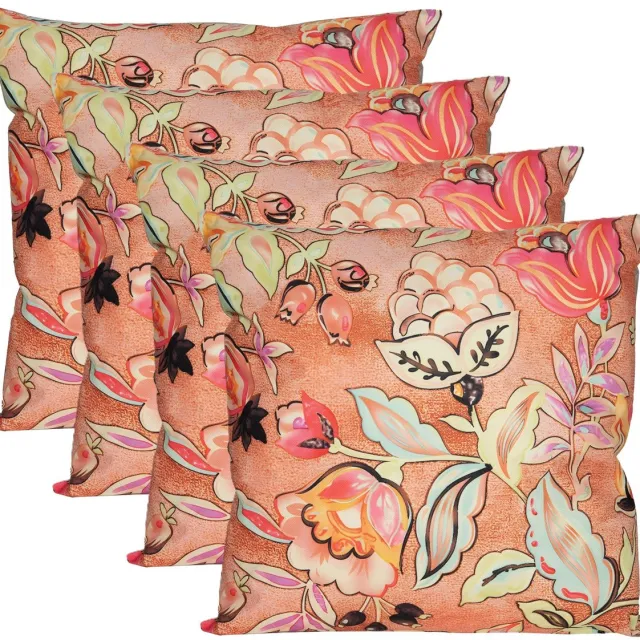 Anna's Collection Sierkussen voor binnen en buiten - 4x - wild flowers - terracotta - 45 x 45 cm - tuinkussen Terracotta bruin