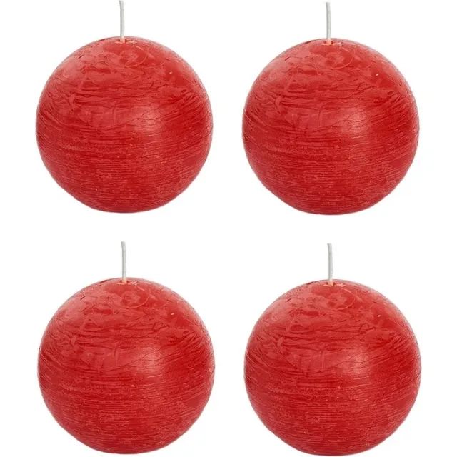 Spaas rustieke bolkaars - rood - 4x - D8 cm - 24 branduren - ronde kaarsen