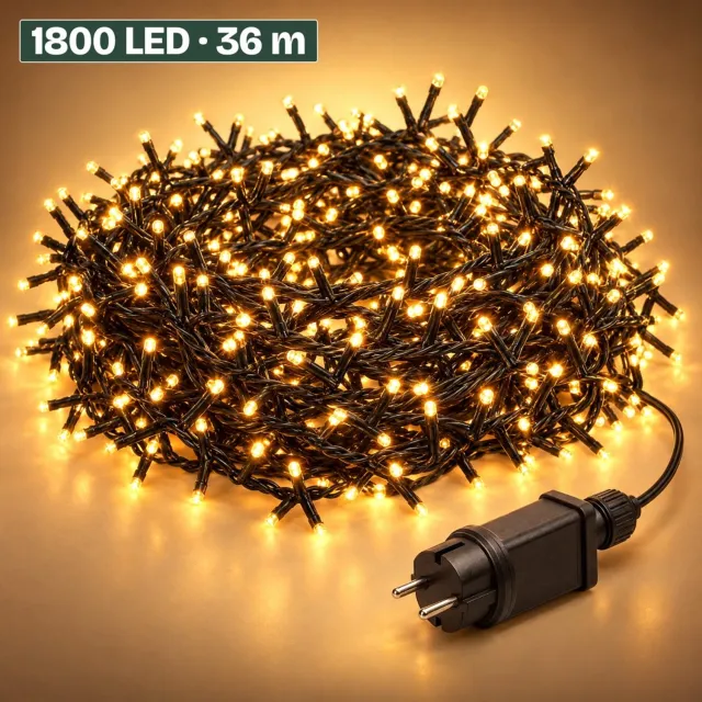 Levano Kerstverlichting Buiten 1800 LED 36 m Extra Warm Wit - Kerstboomverlichting met Timer en Geheugen - Lichtfuncties - Lichtsnoer voor Binnen en Buiten - Microcluster - Clusterverlichting Kerstboom - Lichtslinger - Kerstlampjes