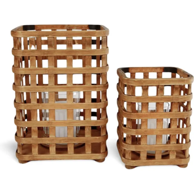 Dulaire Houten Windlicht Vierkant set van 2 Bruin