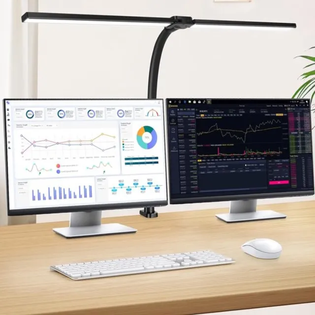 LotaHome Bureaulamp LED Dimbaar - Dubbele Flexibele Bureauverlichting - Bureaulamp met Klem - Desklamp - Laptoplamp - Tafellamp - Werkverlichting - Inklapbaar - Bureauaccessoires - 5 Lichtstanden en 3 Dimfuncties - Touchscreen - Afstandsbediening Zwart