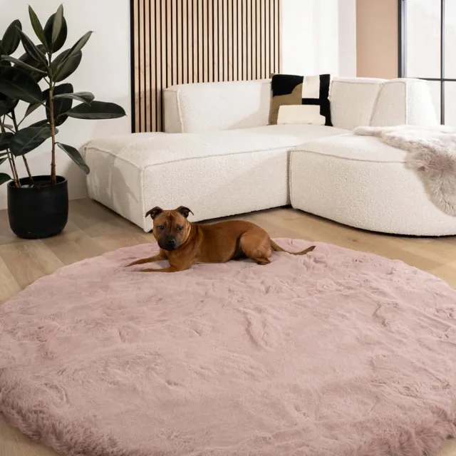 Tapeso Fluffy vloerkleed rond - Comfy Deluxe roze 80