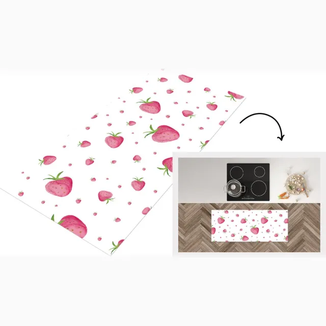KitchenYeah Keukenloper - Loper keuken - Aardbei - Fruit - Aquarel - Keukenloper vinyl Multicolor