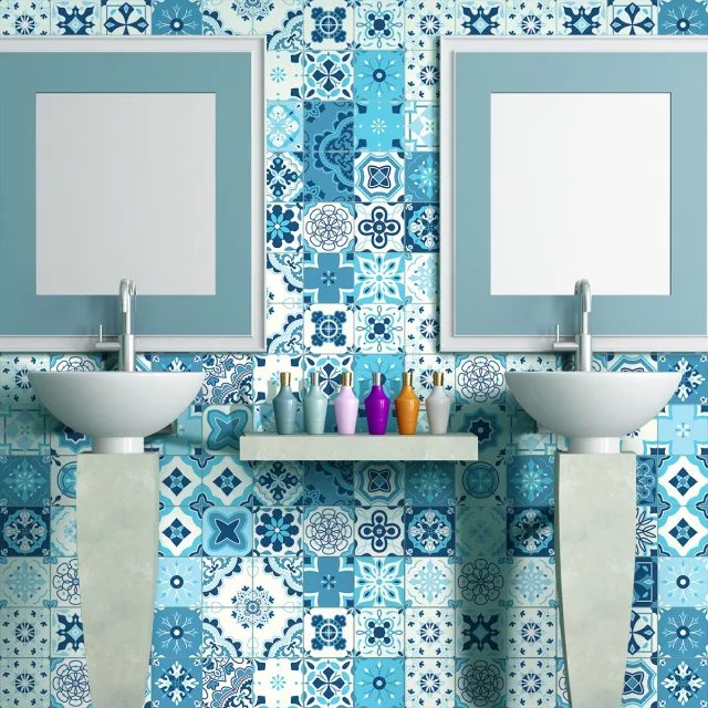 Ambiance Sticker Zelfklevende muurstickers in de vorm van tegels voor keuken en badkamer - 60 Ilaria Azulejos cementtegelstickers - 60 stickers, 20x20cm Multi color