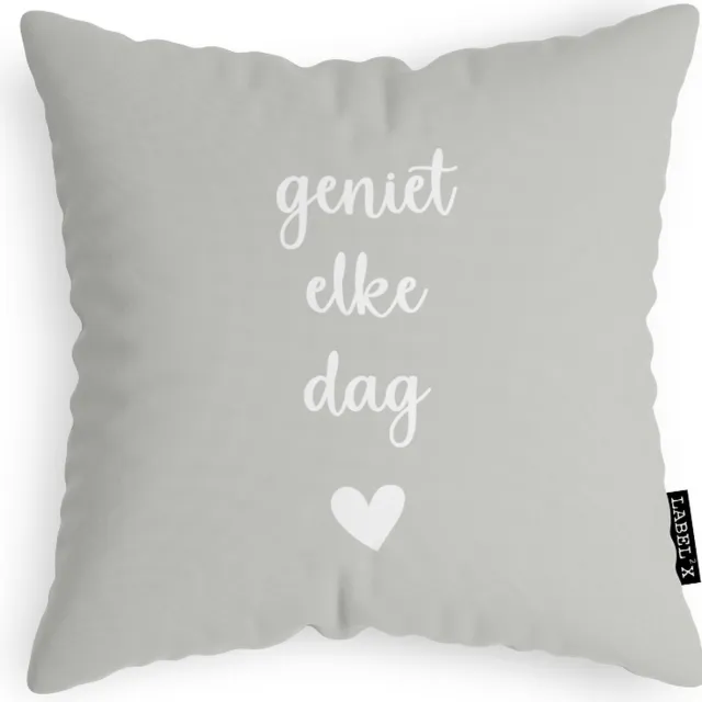 Label2X Sierkussen - Geniet Elke Dag Minty - Multicolor - 40 Cm X 40 Cm black
