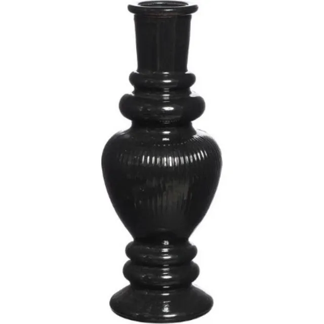 Ideas 4 Seasons Kaarsen kandelaar Venice - gekleurd glas - ribbel zwart - D5,7 x H15 cm