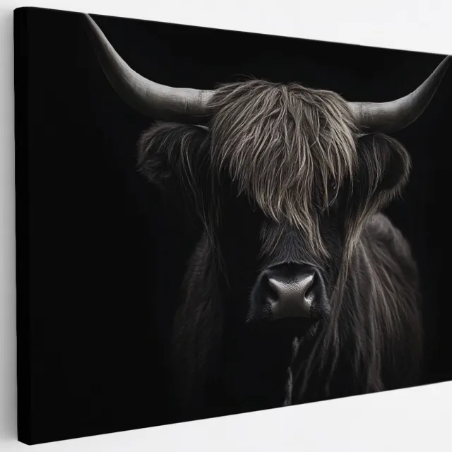 Saammp Canvas Schilderij - Schotse hooglander koe - Portret - natuur - 30x20 - Foto op canvas - Wanddecoratie - Muurdecoratie Woonkamer - Slaapkamer decoratie - Canvas Print Multicolor