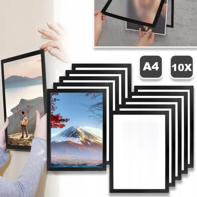 CHOOLY Set Van 10 Zelfklevende Magnetische Display Frames Voor A4-Formaat - Transparant PVC Sterke Magneet Snel Te Verwisselen Waterdicht - Voor Menu's, Bewegwijzering, Certificaten En Posters