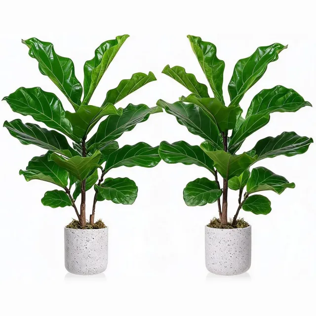 Triumpunpre kunstficus lyrata set 2 stuks 40 cm groen PEVA - tafeldecoratie met marmerlook pot voor binnen