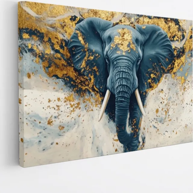 Saammp Canvas Schilderij - Olifant met goud - Abstract - Dieren - 70x50 - Foto op canvas - Wanddecoratie - muurdecoratie Woonkamer - Slaapkamer decoratie - Canvas Print