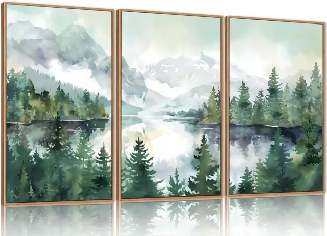Unyqoos Aquarel Berglandschap op Canvas voor Stijlvolle Wanddecoratie in Huis en Kantoor groen