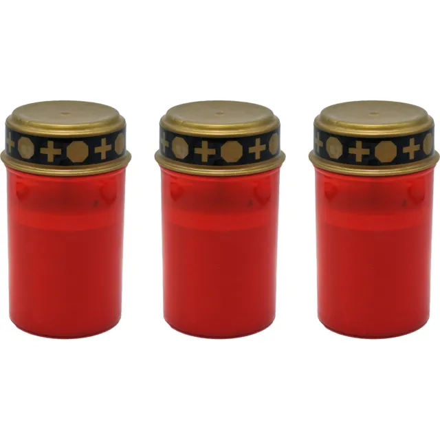 Topten Grafkaars/gedenklicht - 3x - LED licht - rood - D6,8 x 12,3 cm