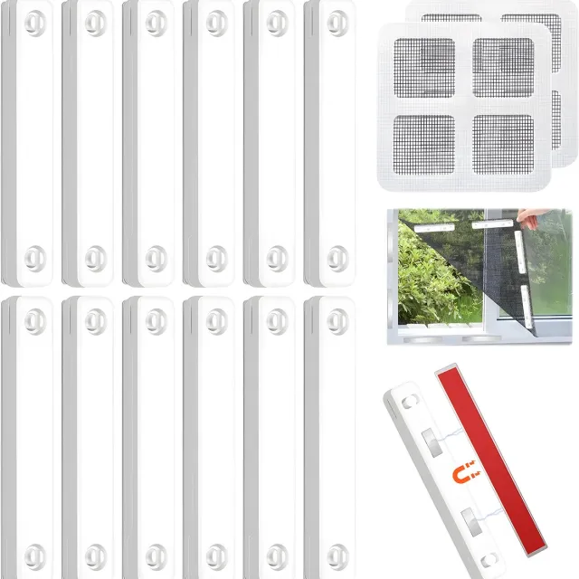 AIMASON Magnetische Hor Bevestigingsclips Set 12+2 – Raamhor Reparatie Set Zonder Boren – Zelfklevende Hor Clips – Anti Muggen Hor Montage Accessoires WIT