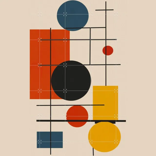 IXXI Bauhaus - Circles and Squares, Little Dean & Various - 100 x 140 cm - Grote wanddecoratie en posters - Abstract, Grafisch Ontwerp, Bauhaus Rood / Blauw / Geel