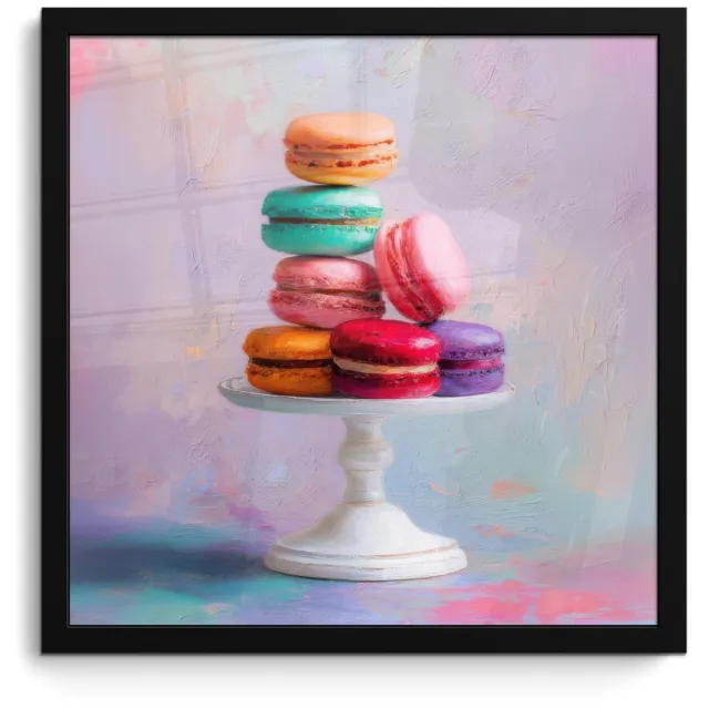 FrameYourWall Poster in lijst - Fotolijst 40x40 cm - Posters - Macarons - Schaal - Pastel - Kleurrijk - Posterlijst zwart - Decoratie - Wanddecoratie woonkamer - Muurdecoratie slaapkamer