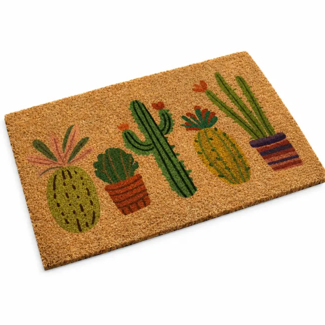 SWGOTA Deurmat met cactus- en vetplantenprint 45 x 75 cm, imitatiekokos Bruin