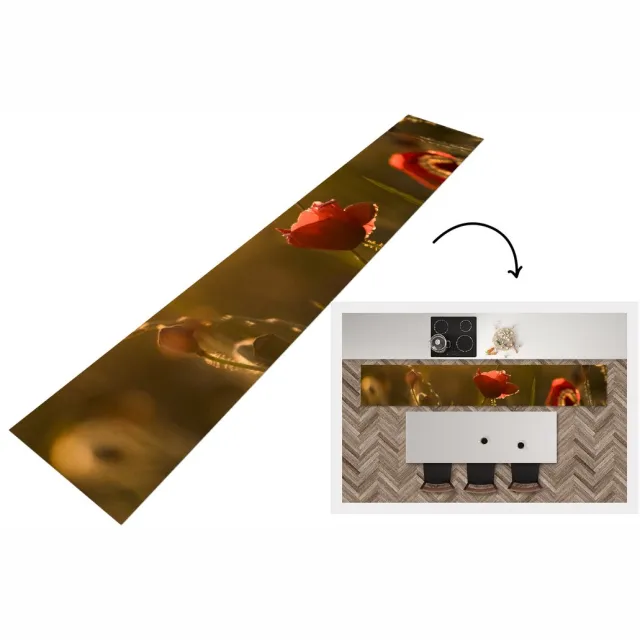 KitchenYeah Keukenloper - Loper keuken - Klaproos - Zonsondergang - Goud - Keukenloper vinyl, foto 2