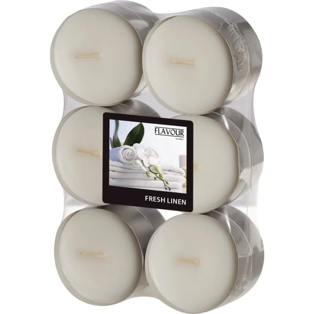 Conpax Candles Geur theelichtjes/waxinelichtjes - Maxi - 12x - Fresh Linen aroma - 8 branduren Wit