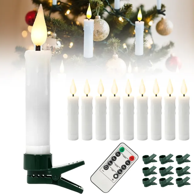 NCRealher 10 Kerstkaarsen Met Timer En Afstandsbediening - LED Kaarsen Voor In De Kerstboom - Zwevende Kaarsen Zonder Vlam Wit