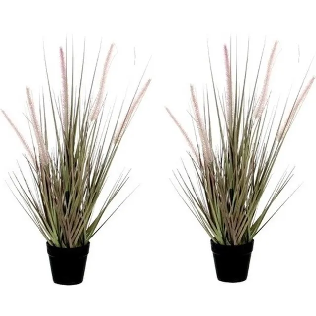 Mica Decorations Groene Dogtail/siergras kunstplant 53 cm in zwarte pot - 2x - Kunstplanten/nepplanten