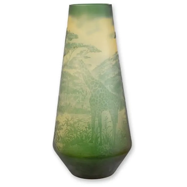 VntiQue Cameo Vaas - Giraffe - Cameo Glazen Vaas - Glas Decoratie - Tafeldecoratie - Bloemenvaas - Tafelvaas - 21x21x44 Groen
