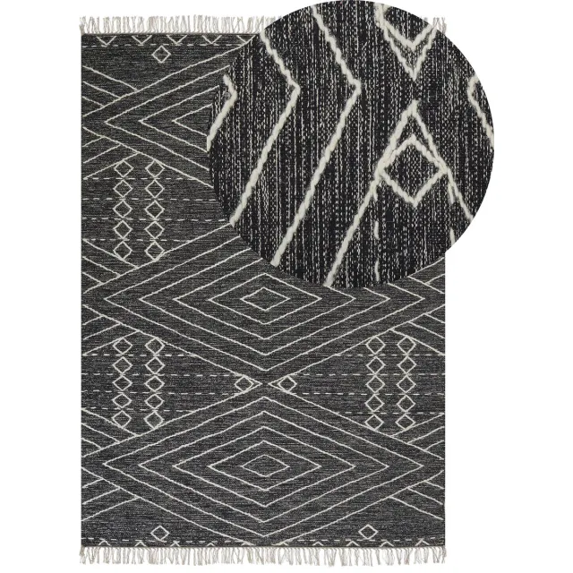 Beliani KHENIFRA - Laagpolig vloerkleed - Gebroken wit - 160 x 230 cm - Katoen Zwart