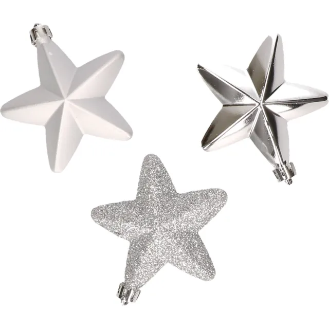 Decoris kersthanger sterren - 6x st - zilver - 7 cm - kunststof - kerstornamenten - kerstversiering