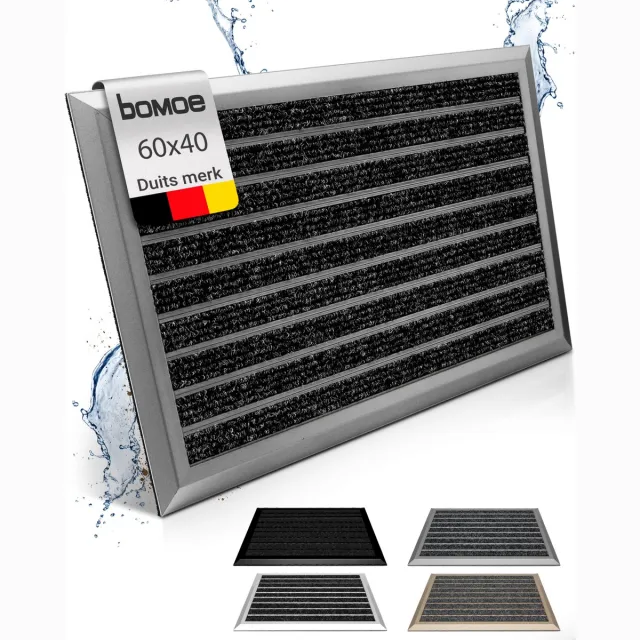 bomoe AluGant Aluminium Deurmat 40x60 cm Blauw Grijs Metallic Vloermat Antislip Buiten & Binnen Roestvrij Weerbestendig Blauw Gris