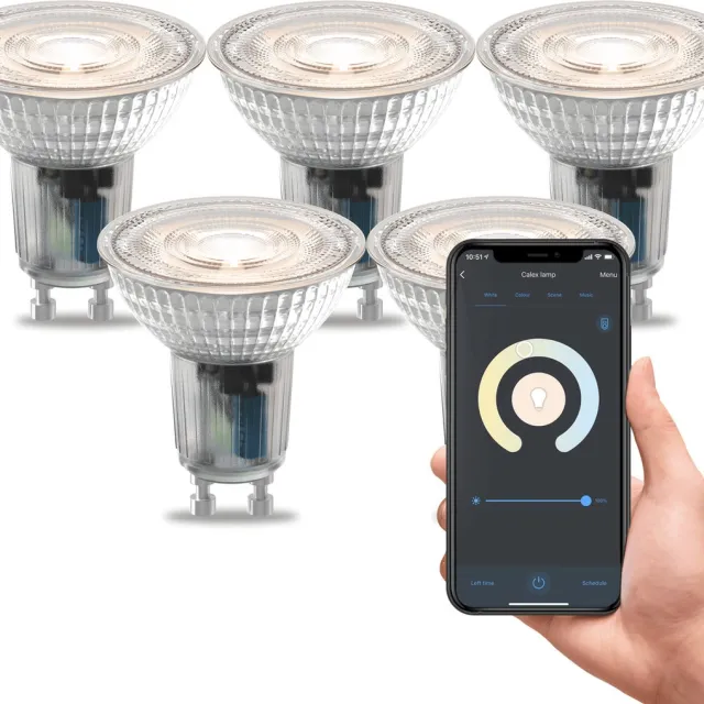 Calex Slimme Lamp - Set van 5 stuks - Wifi LED Verlichting - GU10 Smart Lichtbron - Dimbaar - Warm Wit licht - 4.9W