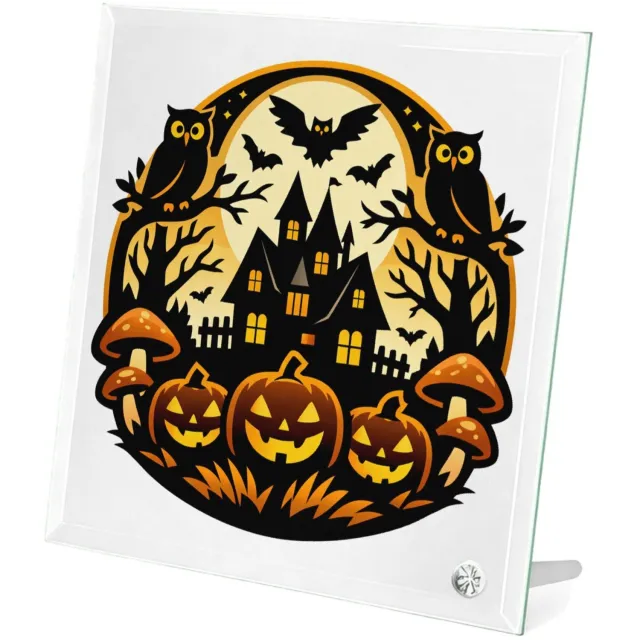 Mr Cadeautjes Glasframe 20 x 20 - design Een fantasierijke bosscène met een grote maan, uilen en padd | cadeau Wit