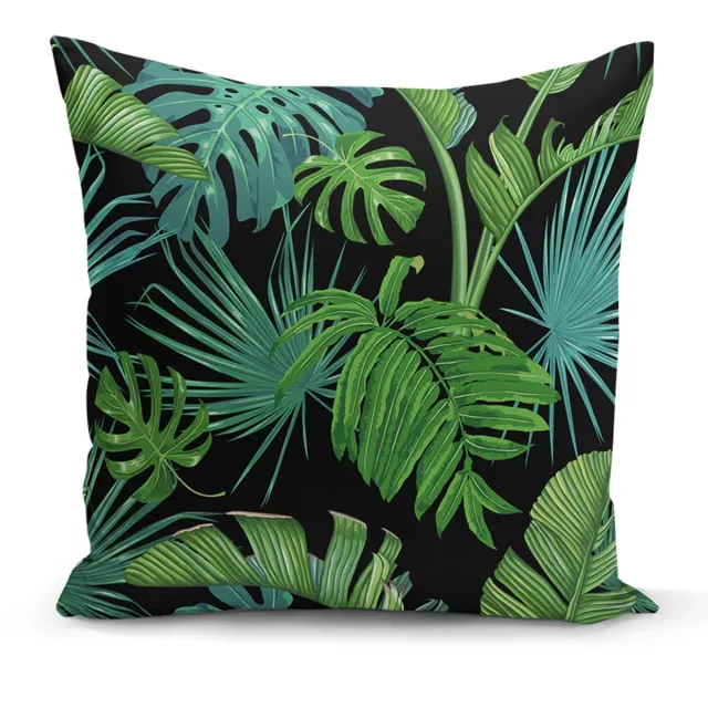 De Groen Home BLOEM Sierkussen Velvet - 50x50 cm - Palmbladeren - Inclusief binnenkussen - Fluweel Groen