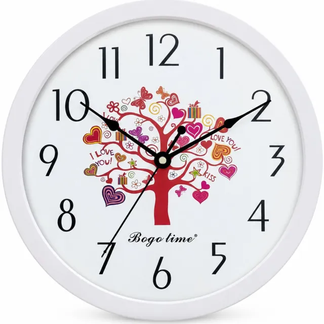SWGOTA Ronde wandklok met witte rand en cadeauboom, diameter 29,8 cm, stil sluipuurwerk en zwarte cijfers