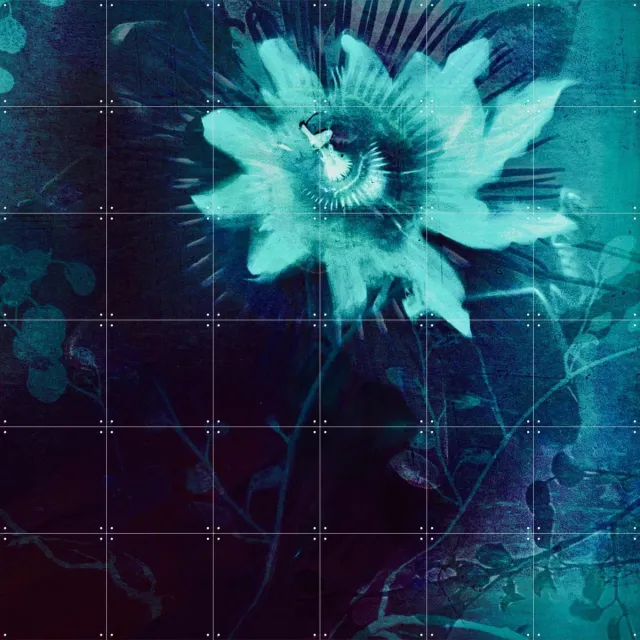 IXXI Lighting Flower, RAR Kramer - 120 x 120 cm - Grote wanddecoratie en posters - Digitale Kunst, Kleurrijk, Surrealisme, Abstract, Geometrische Zwart / Blauw