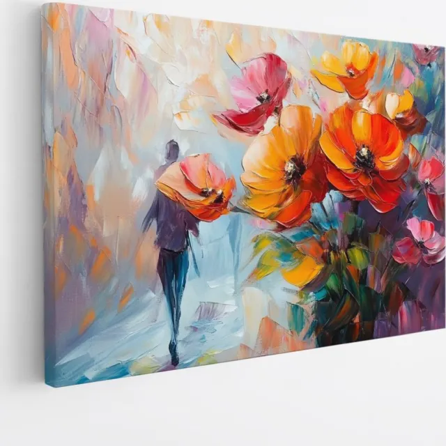 Saammp Canvas Schilderij - Abstract - Gekleurde Bloemen - Kleurrijk - Natuur - 50x40 - Foto op canvas - Wanddecoratie - Muurdecoratie Woonkamer - Kantoor Decoratie Multicolor