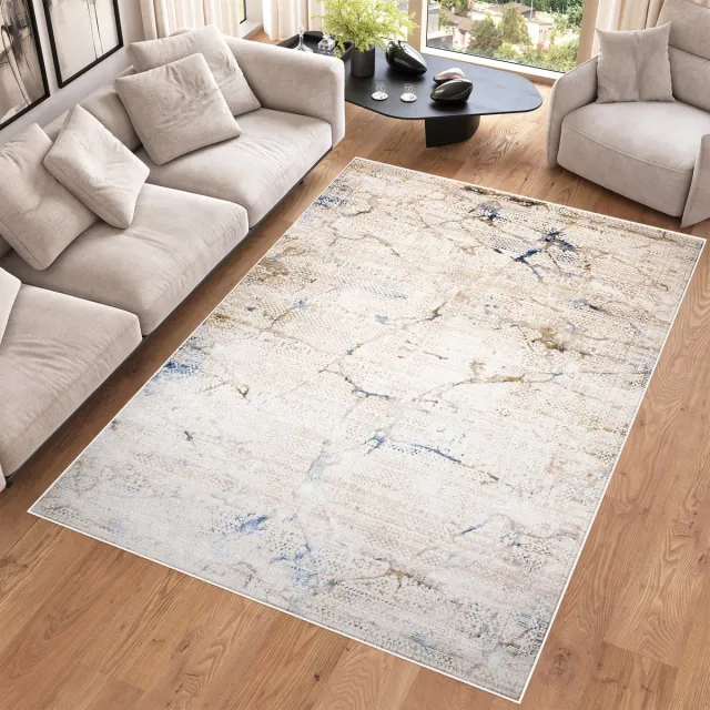 Tapiso Hera Vloerkleed Beige Blauw Woonkamer Gezaagd Modern Tapijt Beige Blauw 1