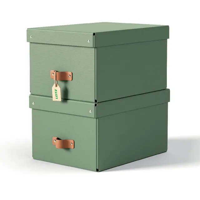 Leitz Puro Middelgrote Opbergdoos met Deksel - Set van 2 - 17L - 100% Gerecycled Karton - Groen