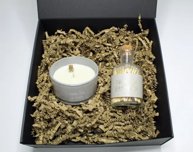 My Flame Giftbox Thank you very Match - bedank cadeau - kaars - cadeau moederdag - cadeau kerst grijs