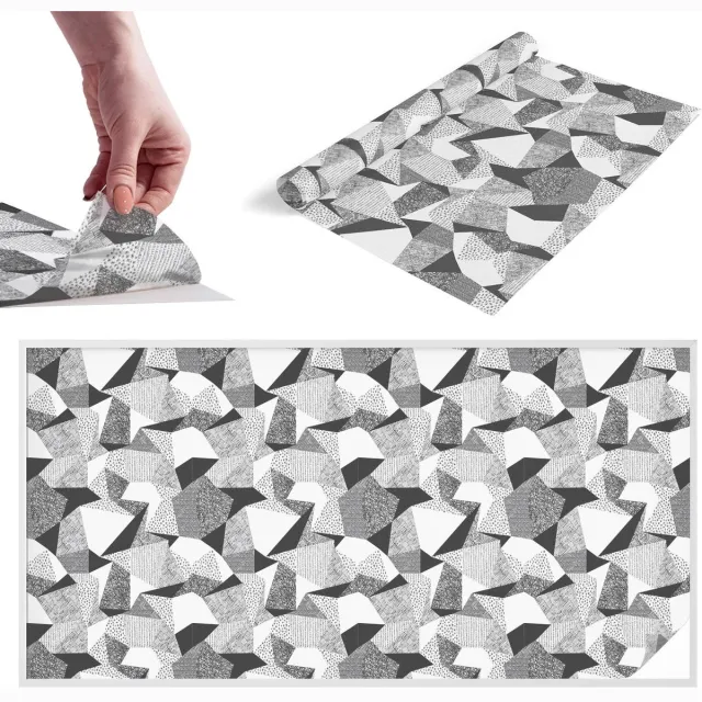 TULUP Raamfolie Anti inkijk - Geometrische figuren Melkglas Folie - 200x100 cm - Zwart-wit Anti inkijk Raamfolie Glas in Lood - Zonwerende Raamfolie - Voor op kantoor, voor de woonkamer, voor de hal - Privacy Folie Raam Glas in Lood Zwart-wit - Geometrische figuren