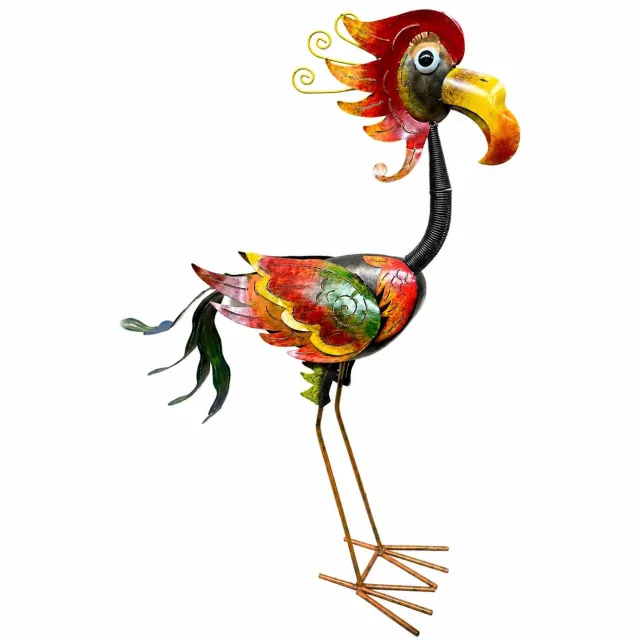 Rawa Geschenken Tuinbeeld - Bijzondere vogel donker groot - 135 cm hoog Oranje groen bruin