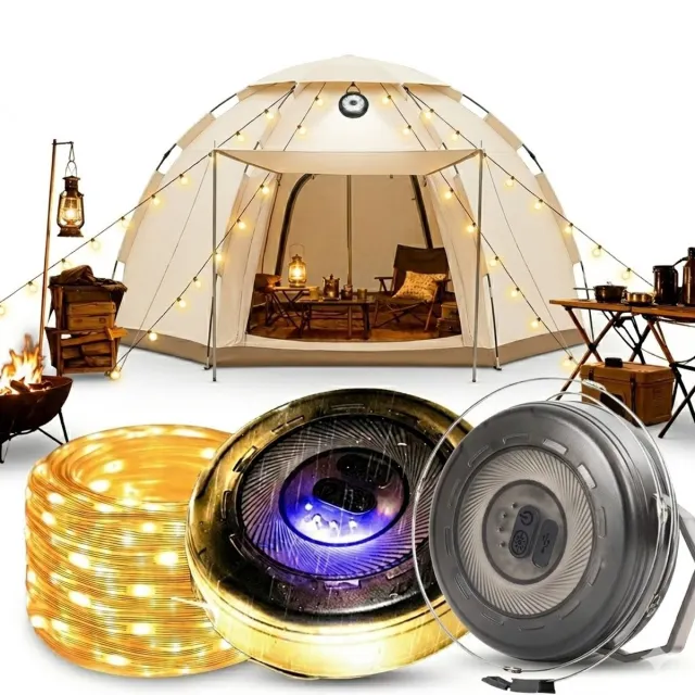CNLSight Camping Lamp met 10M Lichtsnoer – 6 Lichtstanden – Oprolbaar & Oplaadbaar – LED Tentlamp met SOS Functie – Waterdicht IPX4 – Voor Kamperen & Outdoor