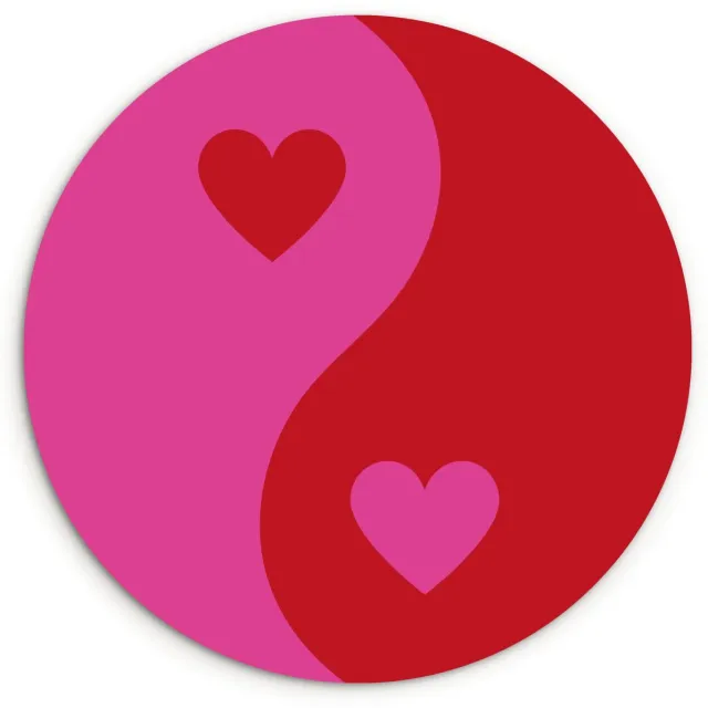 WallCircle Wandcirkel 90x90 cm - Muurcirkel Minimalistisch - Rood - Roze - Hartjes - Muurdecoratie woonkamer - Wanddecoratie slaapkamer - Kamer decoratie accessoires - Ronde schilderijen