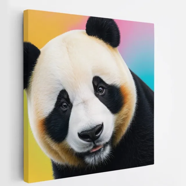 Saammp Canvas Schilderij - Abstracte Panda - Kleurrijk - Natuur - Dieren - 40x40 - Foto op canvas - Wanddecoratie - Muurdecoratie Woonkamer - Slaapkamer decoratie - Canvas Print Multicolor