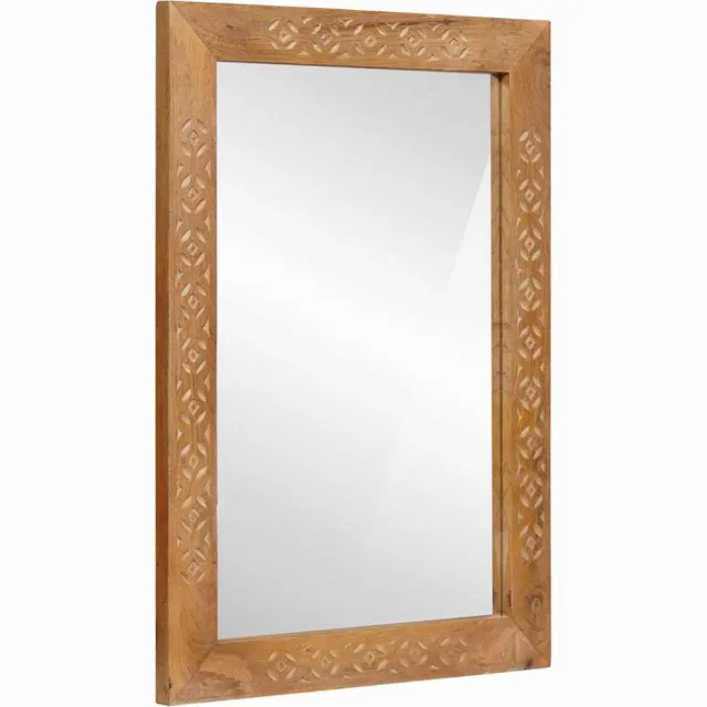 vidaXL wandspiegel 70 x 50 cm Bewerkt hout en glas Rechthoekig Bruin