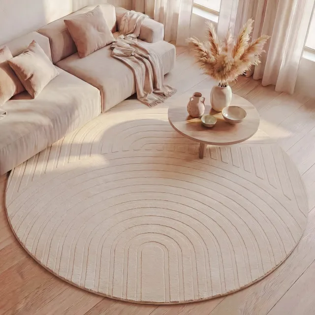 Fraai Rond Scandinavisch vloerkleed - Charm Curves Beige - Ø 230cm