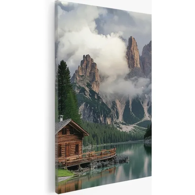 Saammp Canvas Schilderij - Natuur - bospad tussen de hoge bomen - landschap - 20x30 - Foto op canvas - Wanddecoratie - Muurdecoratie Woonkamer - Slaapkamer decoratie - Canvas Print Multicolor