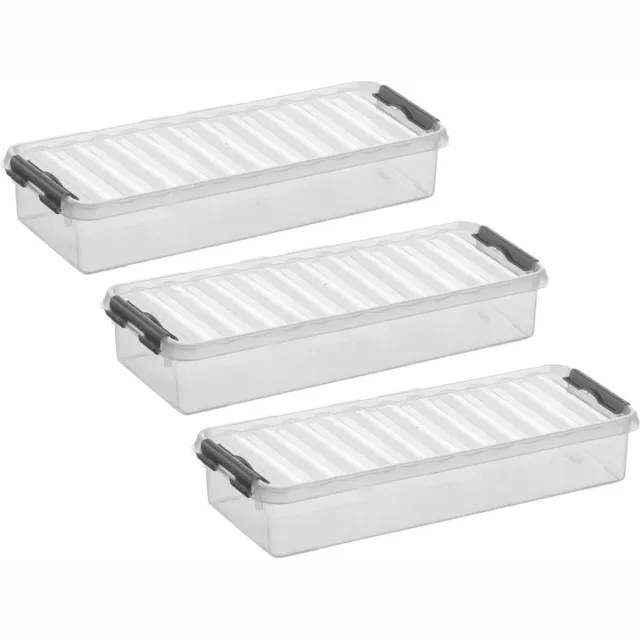 Sunware 6x stuks sunware q-line opberg box/opbergdoos - 2.5 liter - 38 x 14 x 6 cm - kunststof - opslagbox - transparant/zilver Lichtgrijs