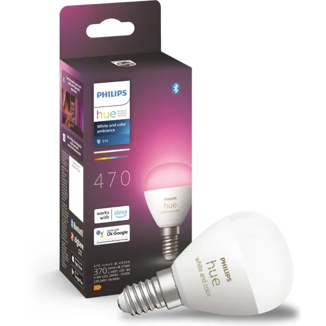 Philips Hue LED lamp - kogellamp - E14 fitting - bevat 1 lamp - aanpasbaar wit en gekleurd licht - slimme verlichting